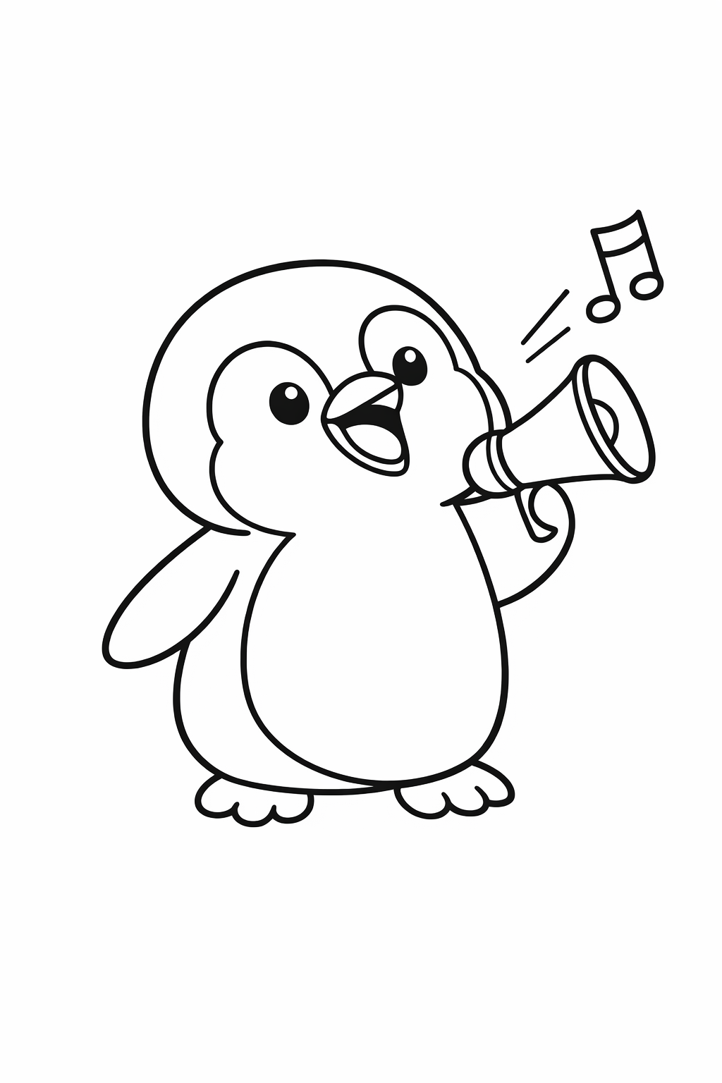 A cute penguin calling to a chick with its beak open