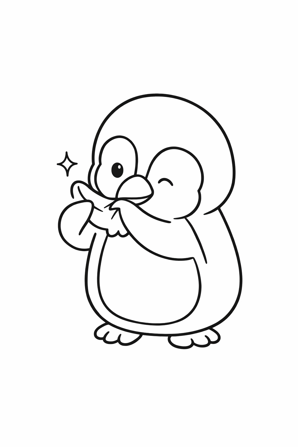 A cute penguin cleaning one flipper with its beak