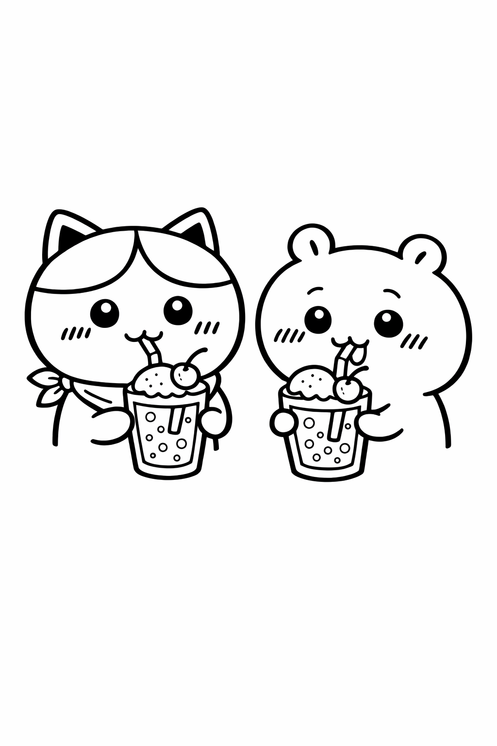 Hachiware and Chiikawa drinking melon soda