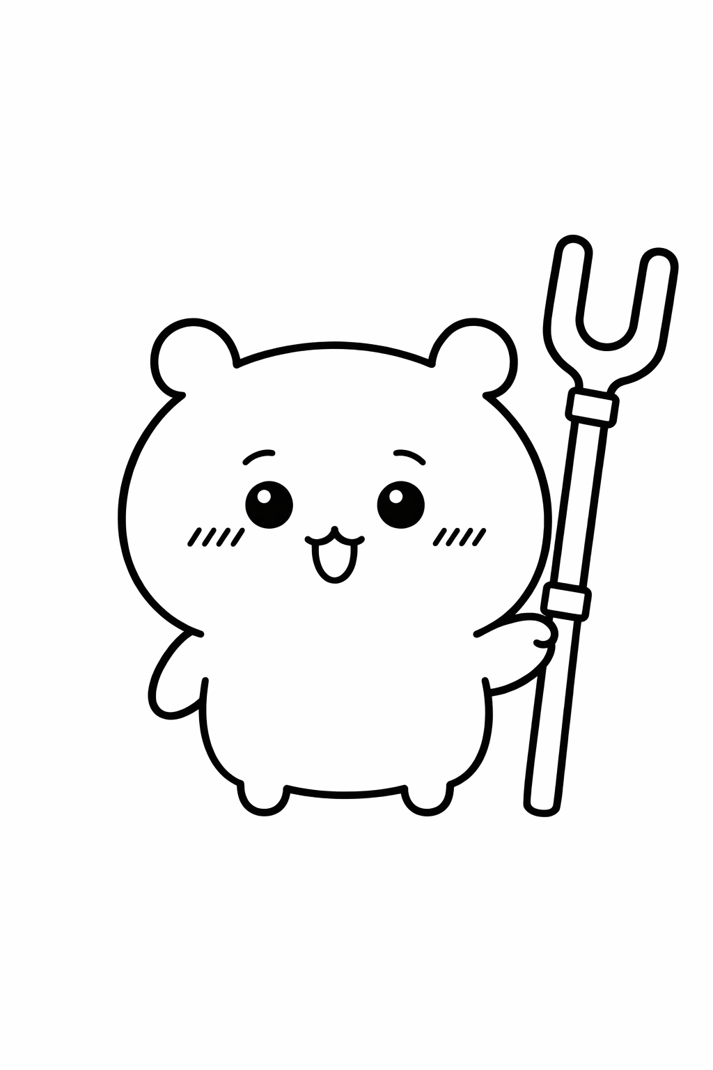 Chiikawa holding a forked catch pole