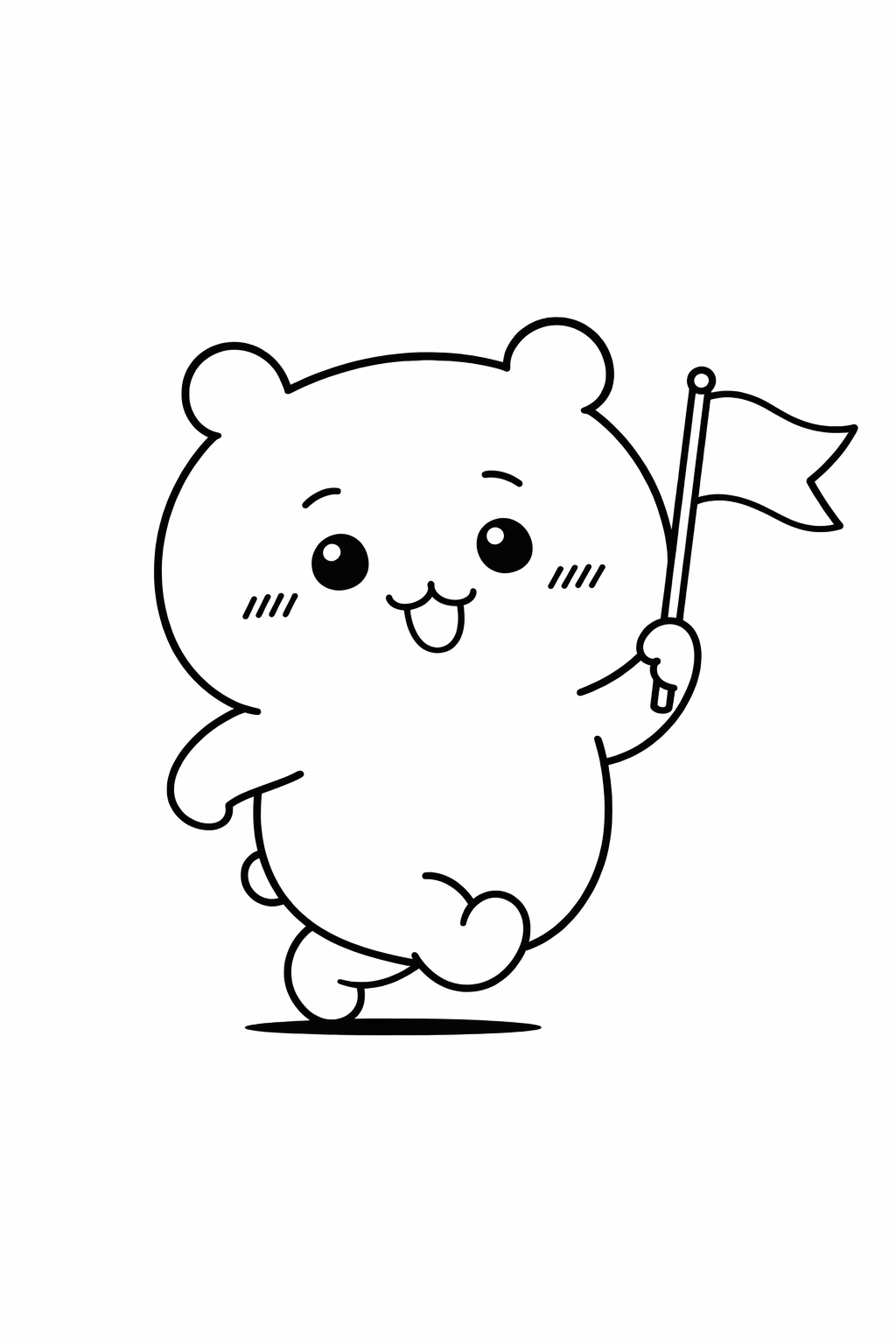 Chiikawa marching with a tiny flag