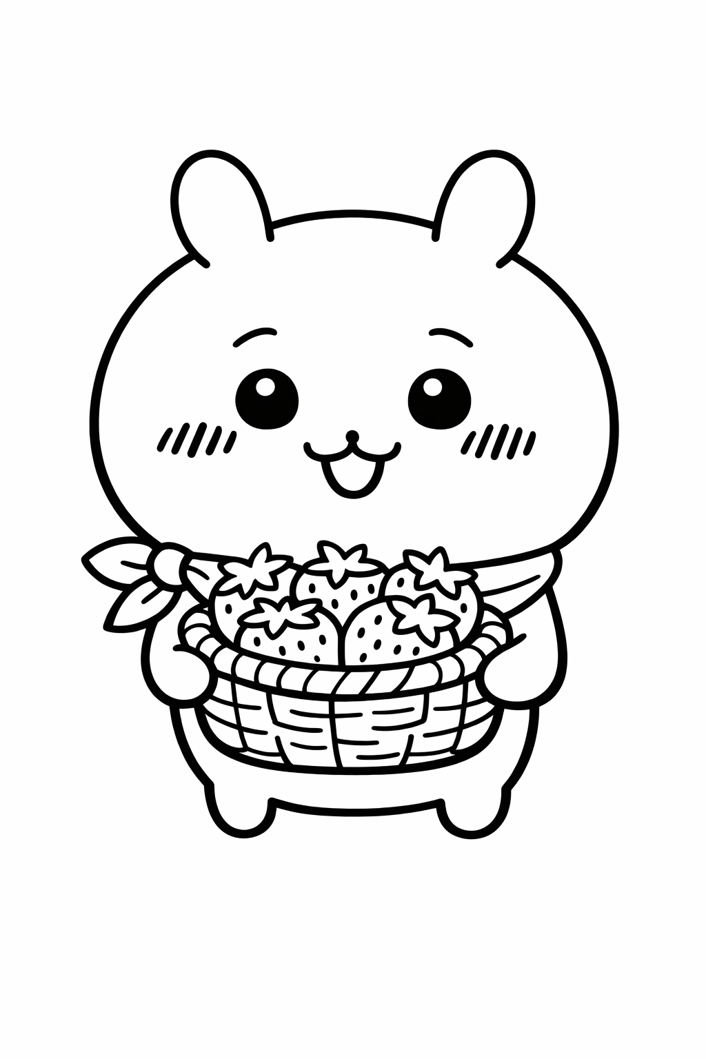 Chiikawa carrying a basket of strawberries