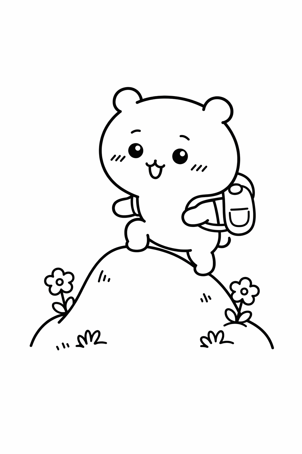 Chiikawa climbing a small hill