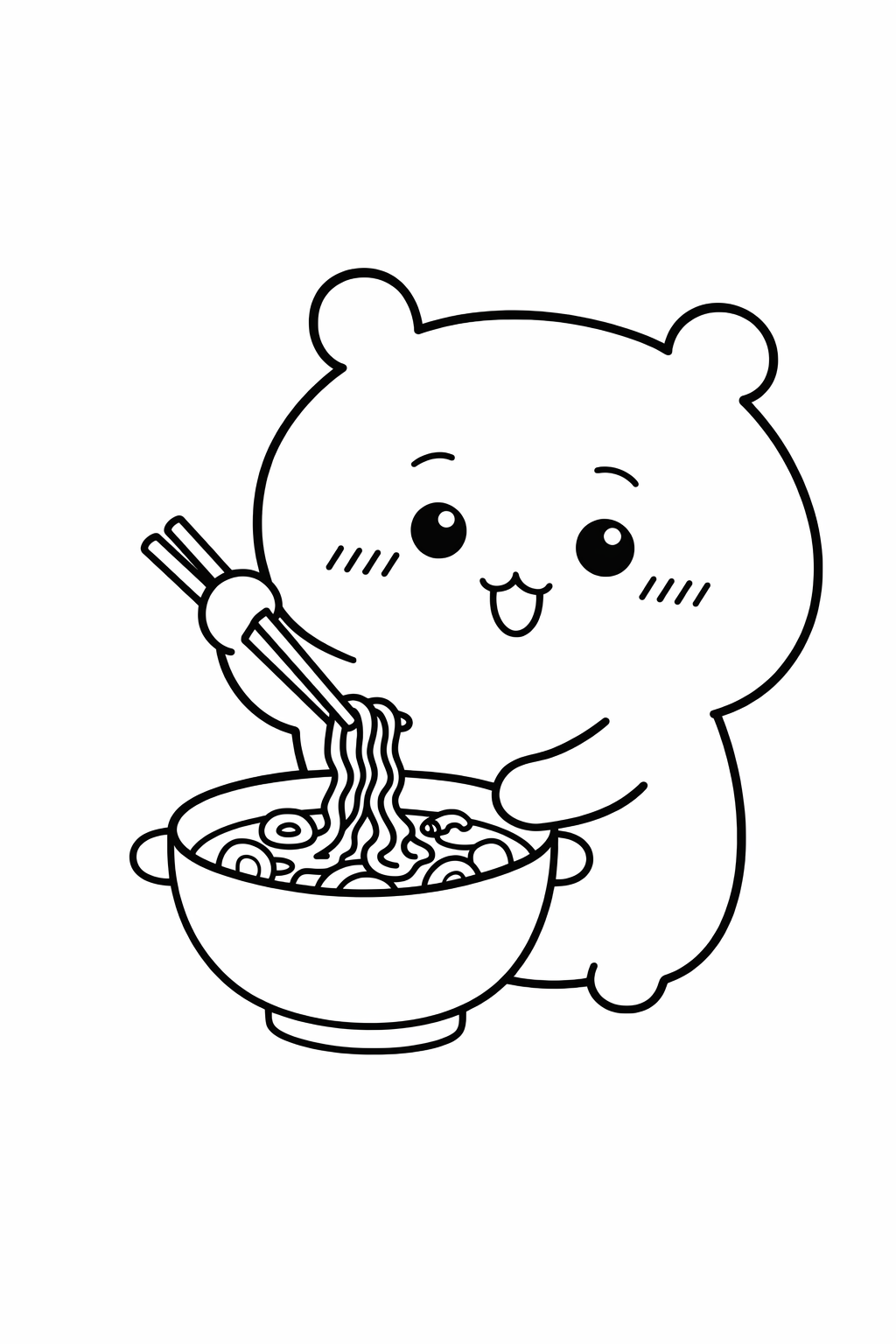 Chiikawa stirring noodle soup