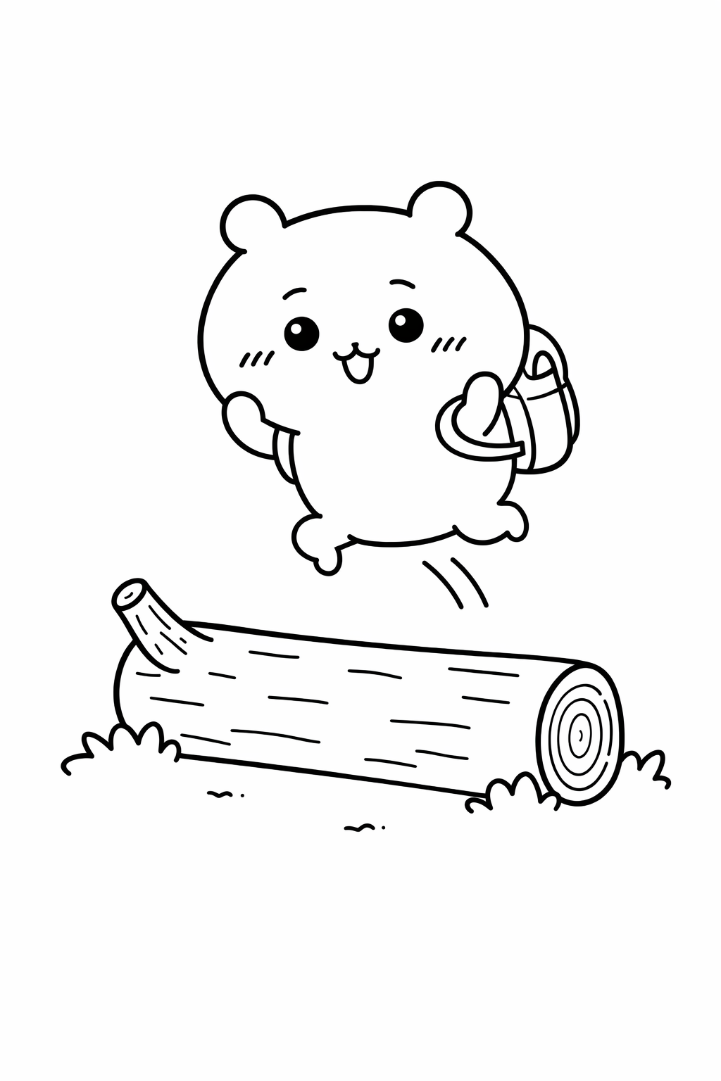 Chiikawa jumping over a fallen log