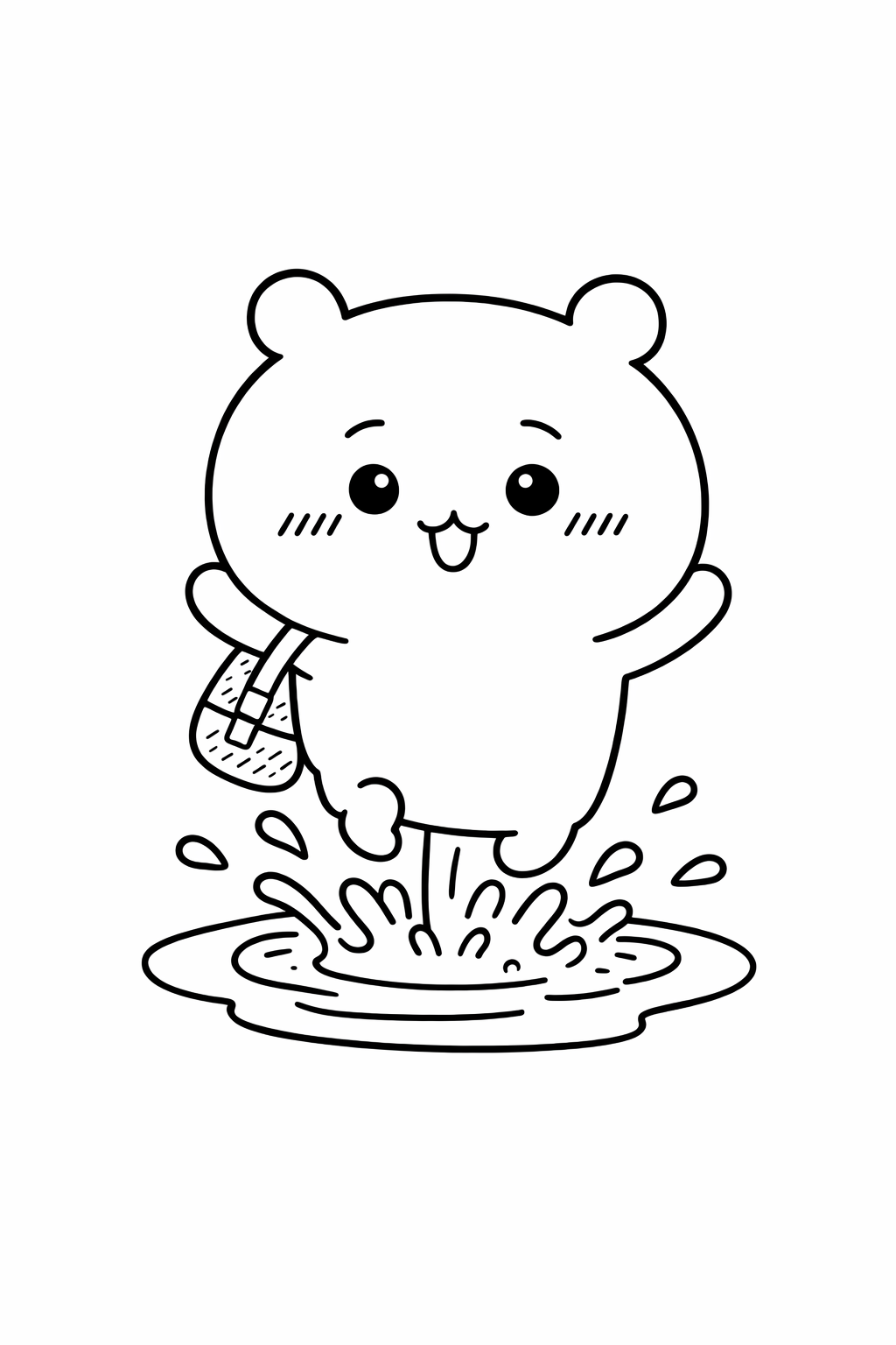 Chiikawa jumping in a puddle