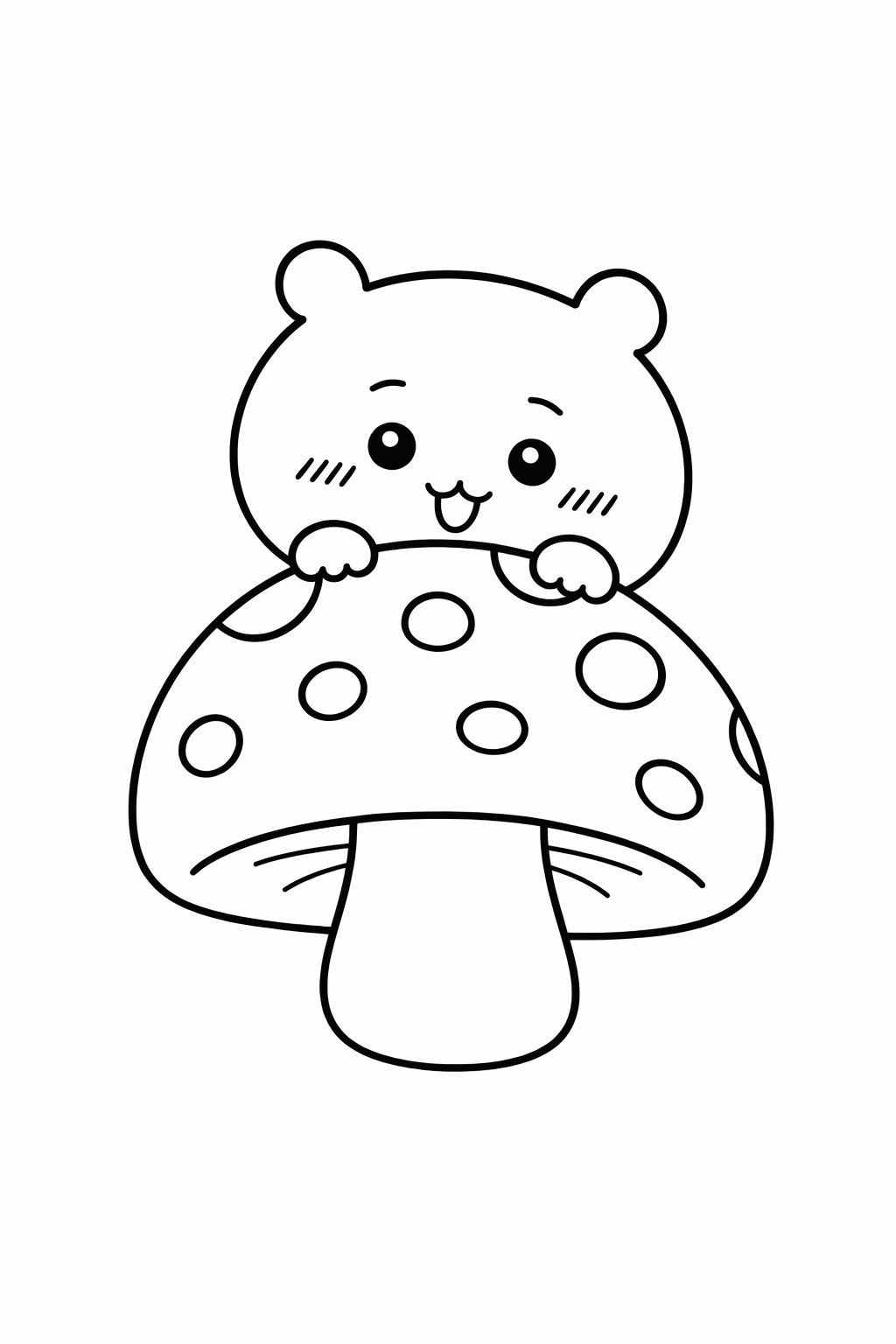 Chiikawa peeking from behind a mushroom