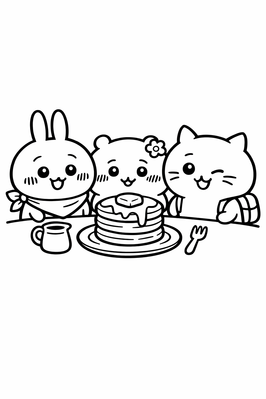 Chiikawa trio sharing pancakes