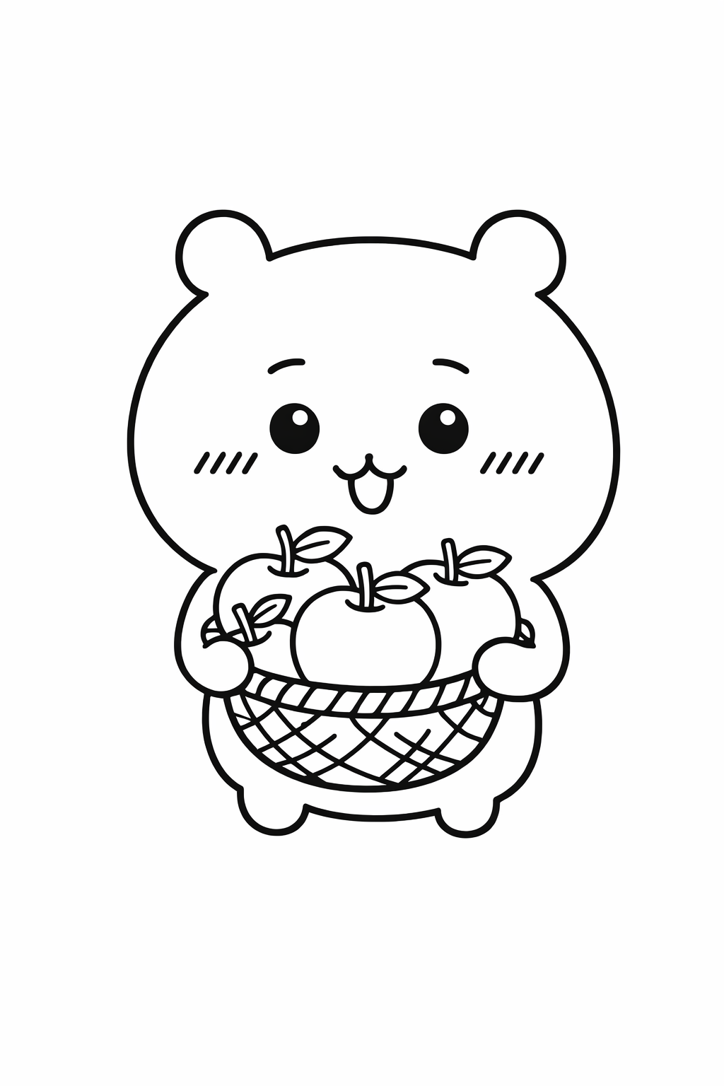 Chiikawa carrying a basket of apples