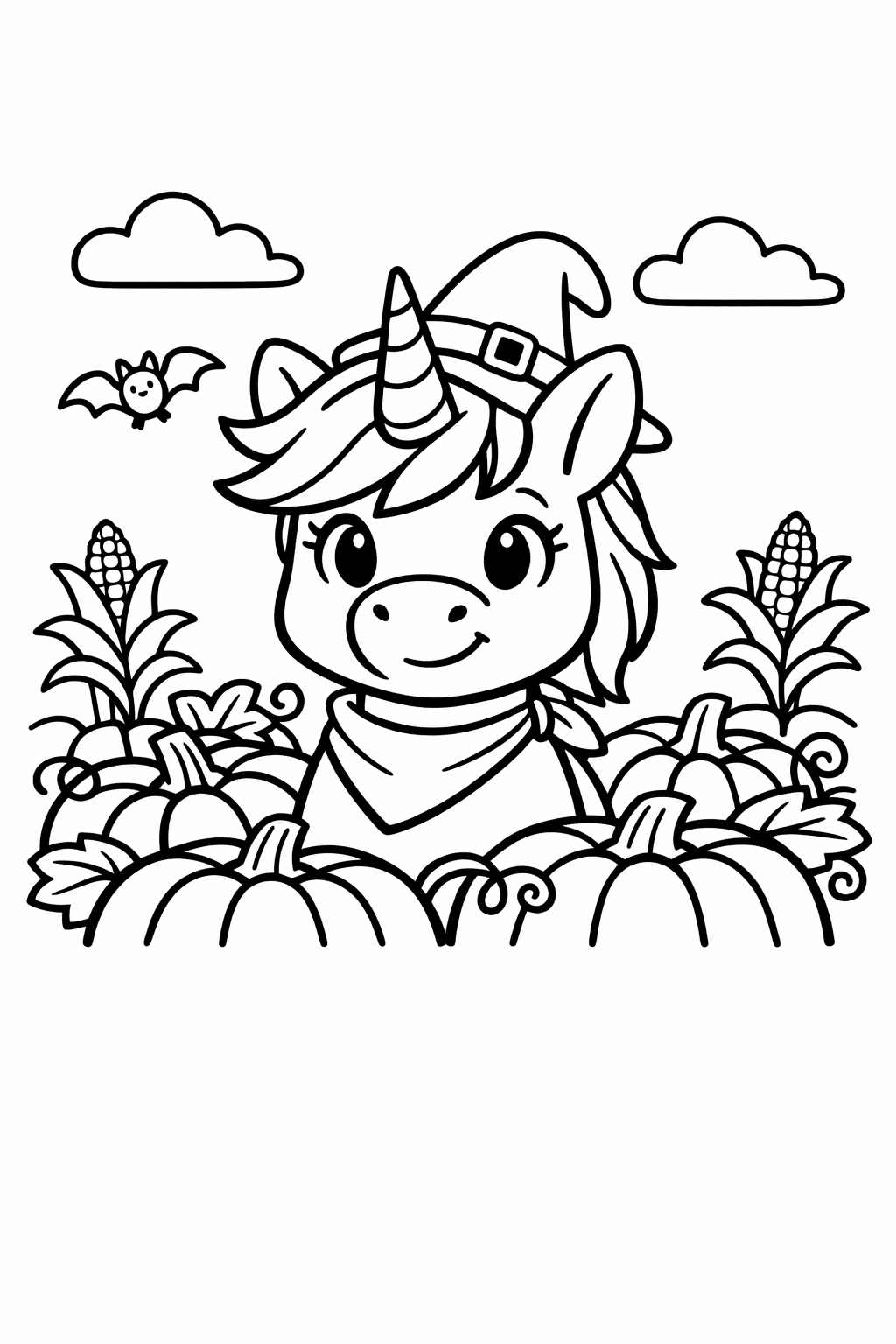 Unicorn in a pumpkin patch