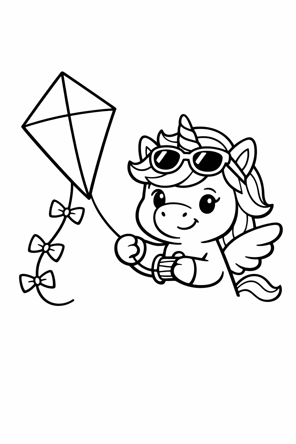 Unicorn flying a kite