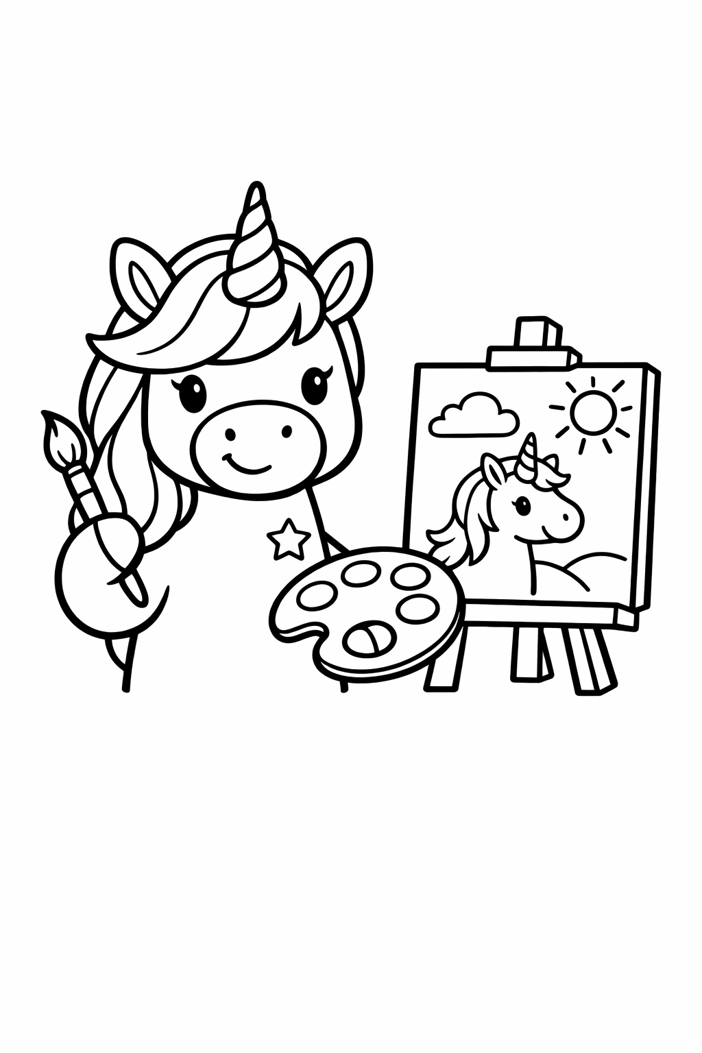 Unicorn painting at an easel