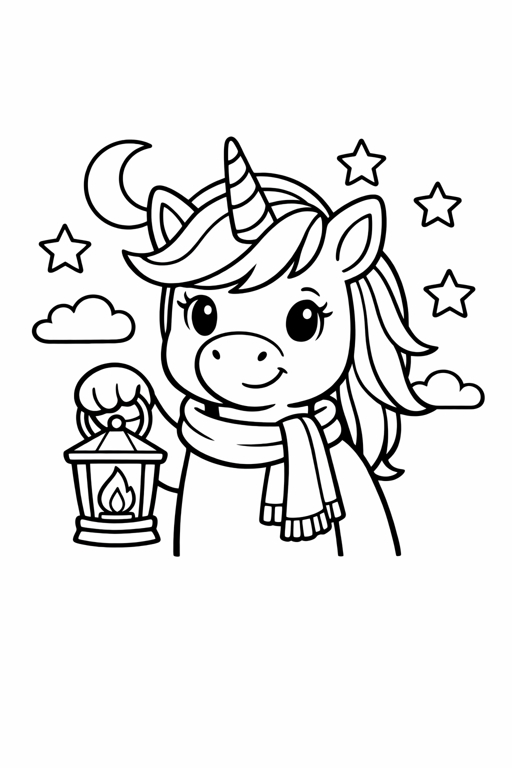 Unicorn holding a lantern on a starry night