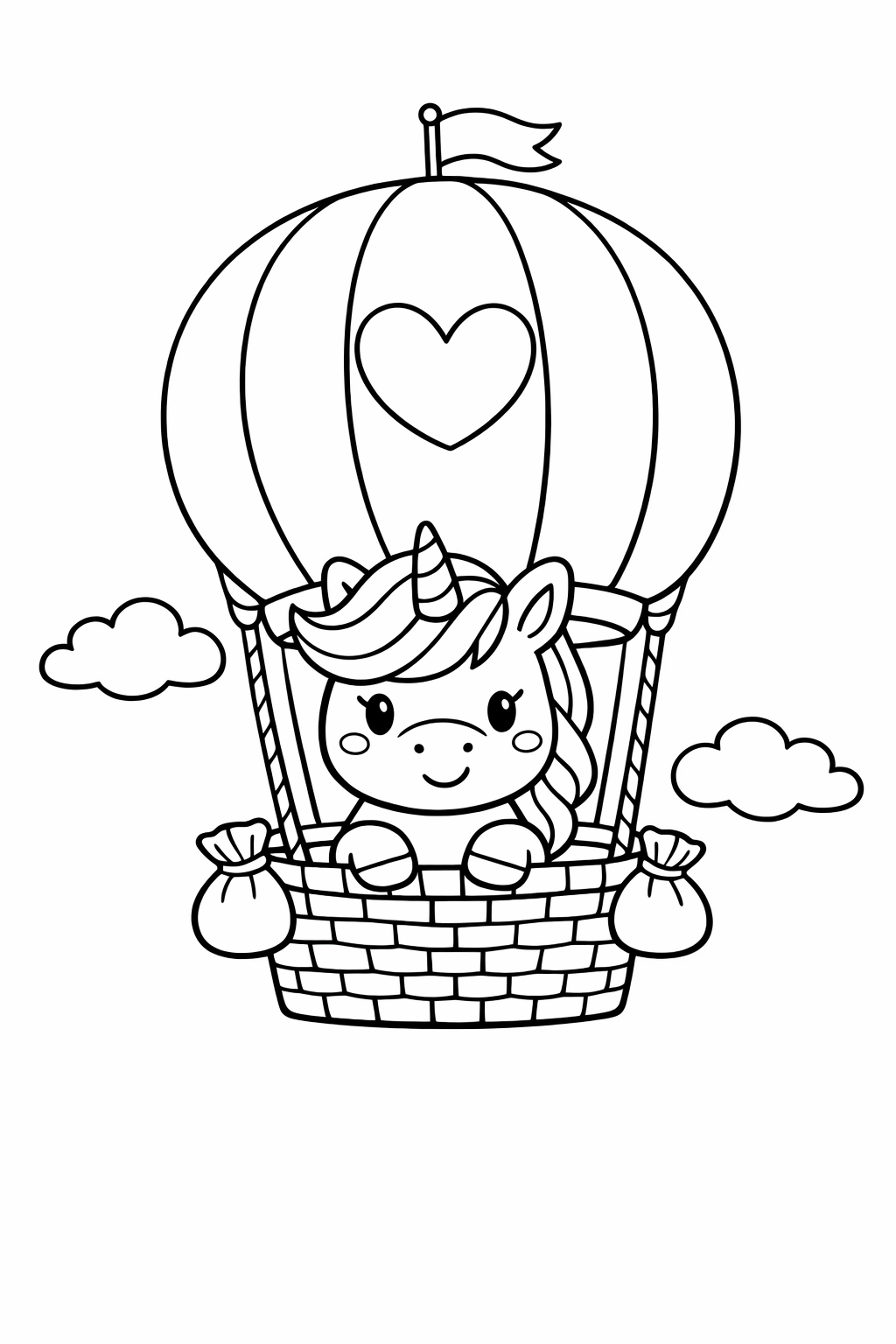 Unicorn in a hot air balloon basket