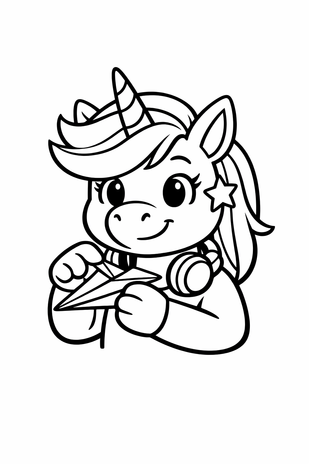 Unicorn making a paper airplane