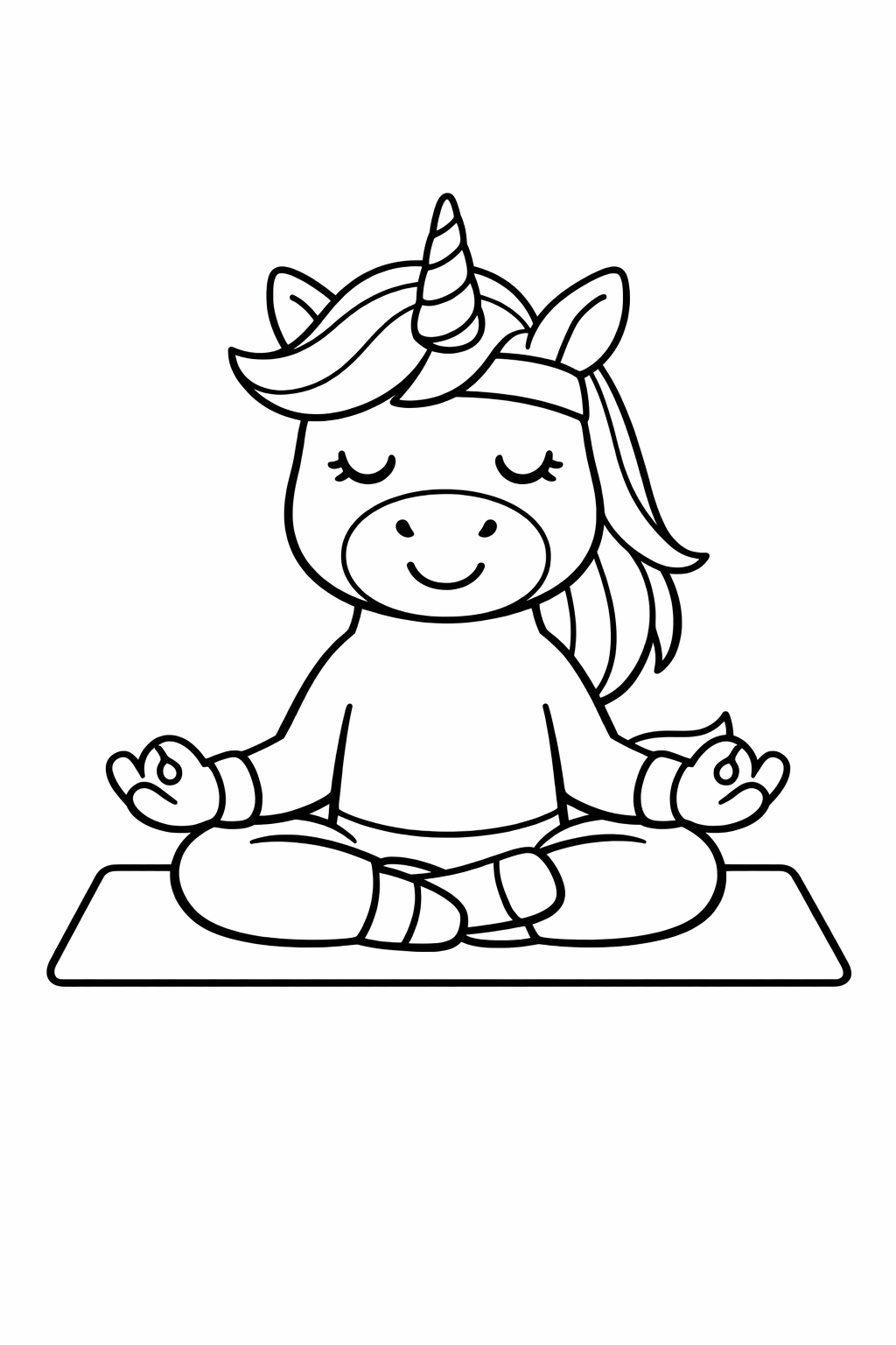 Unicorn doing yoga on a mat
