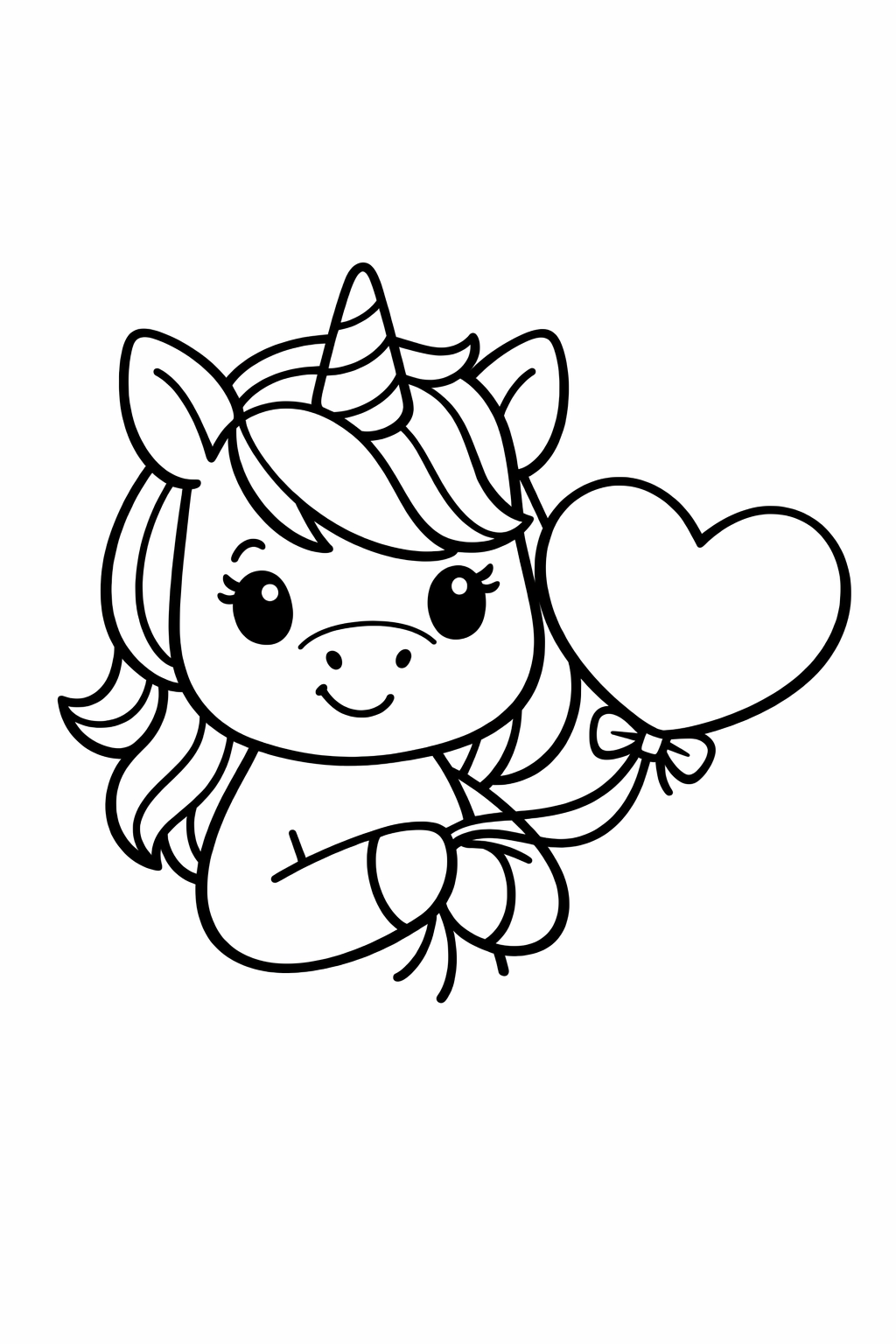 Unicorn holding a heart-shaped balloon