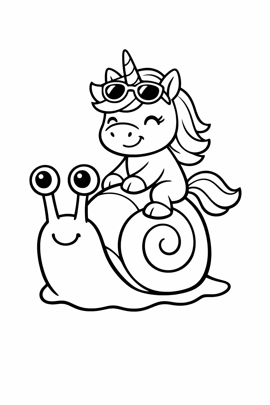 Unicorn riding a giant cute snail