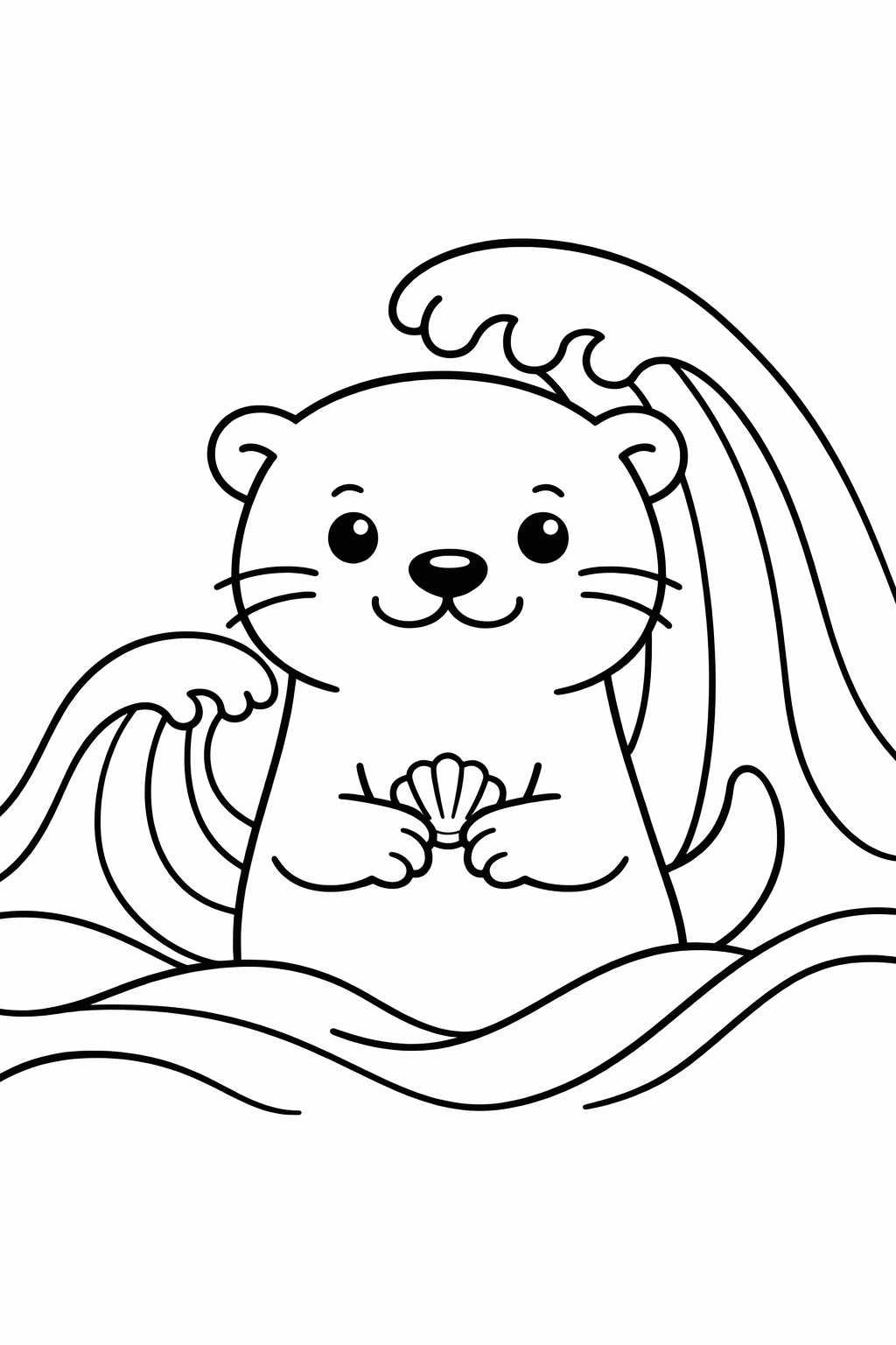 A cute otter smiling in front of a wave