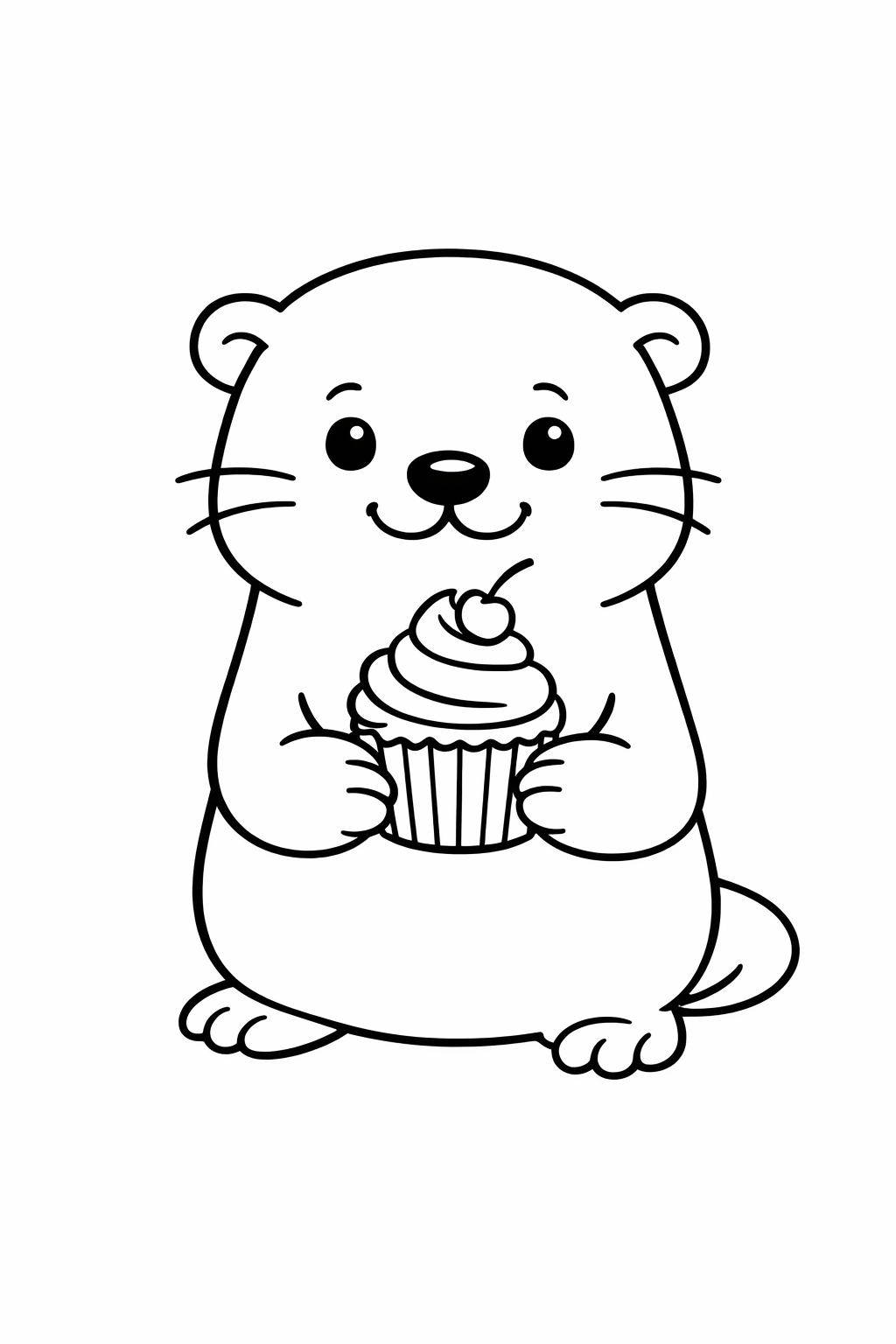 A cute otter holding a cupcake