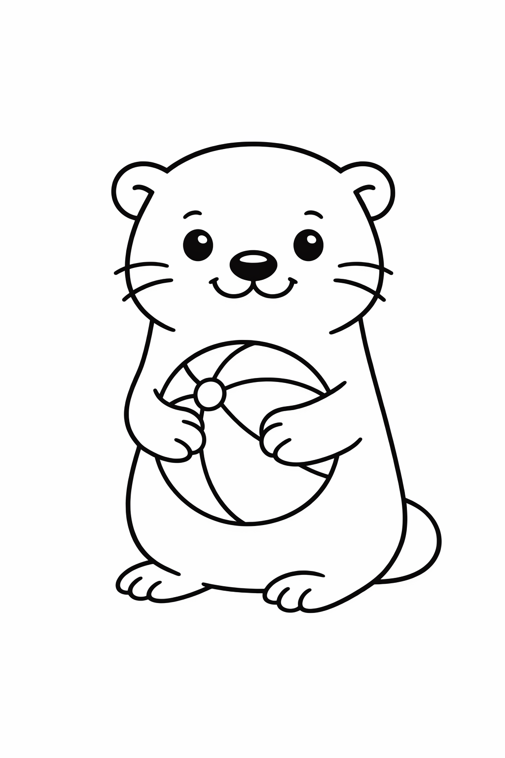 A cute otter holding a beach ball