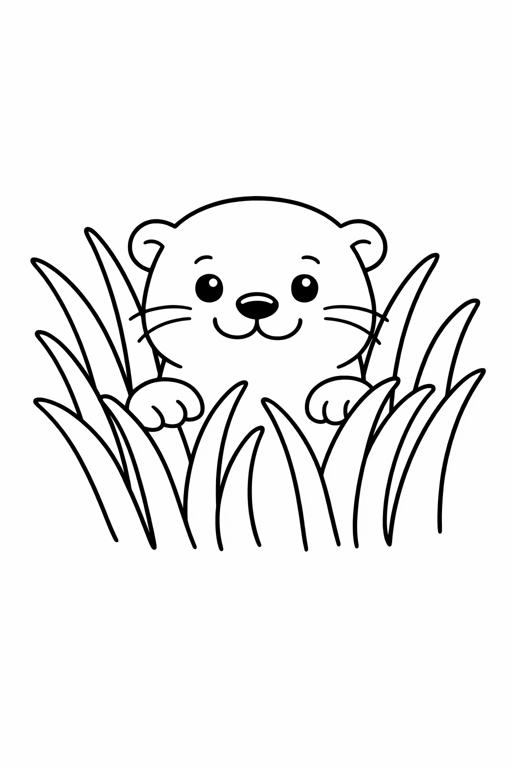 A cute otter peeking from behind sea grass