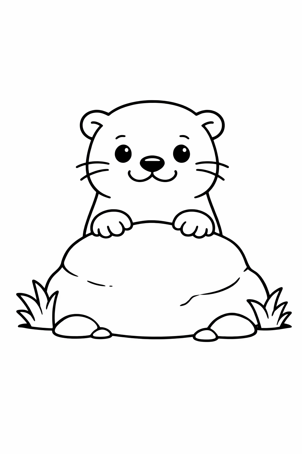 A cute otter peeking over a rock