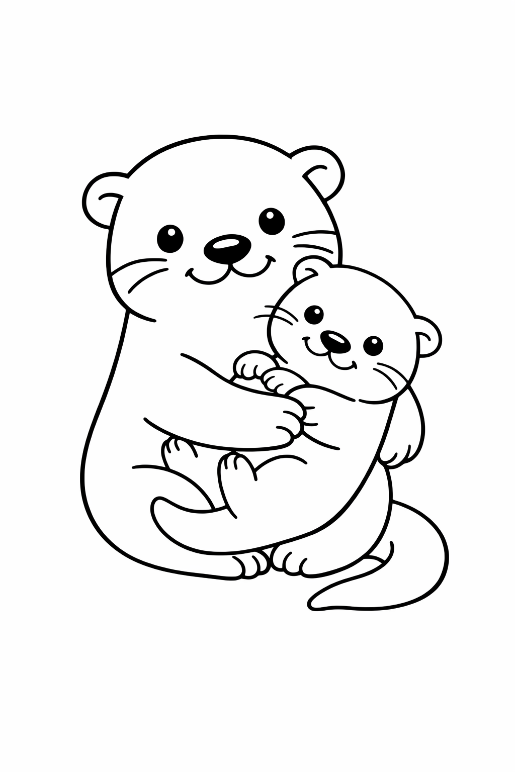 A cute otter cuddling a baby otter