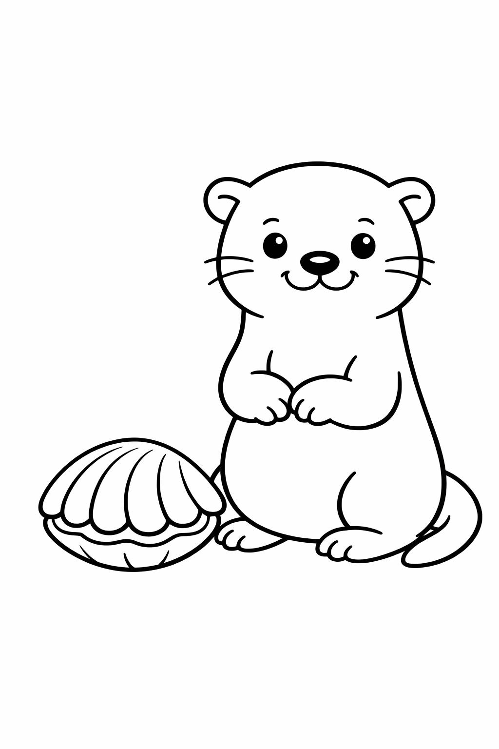A cute otter sitting beside a clam