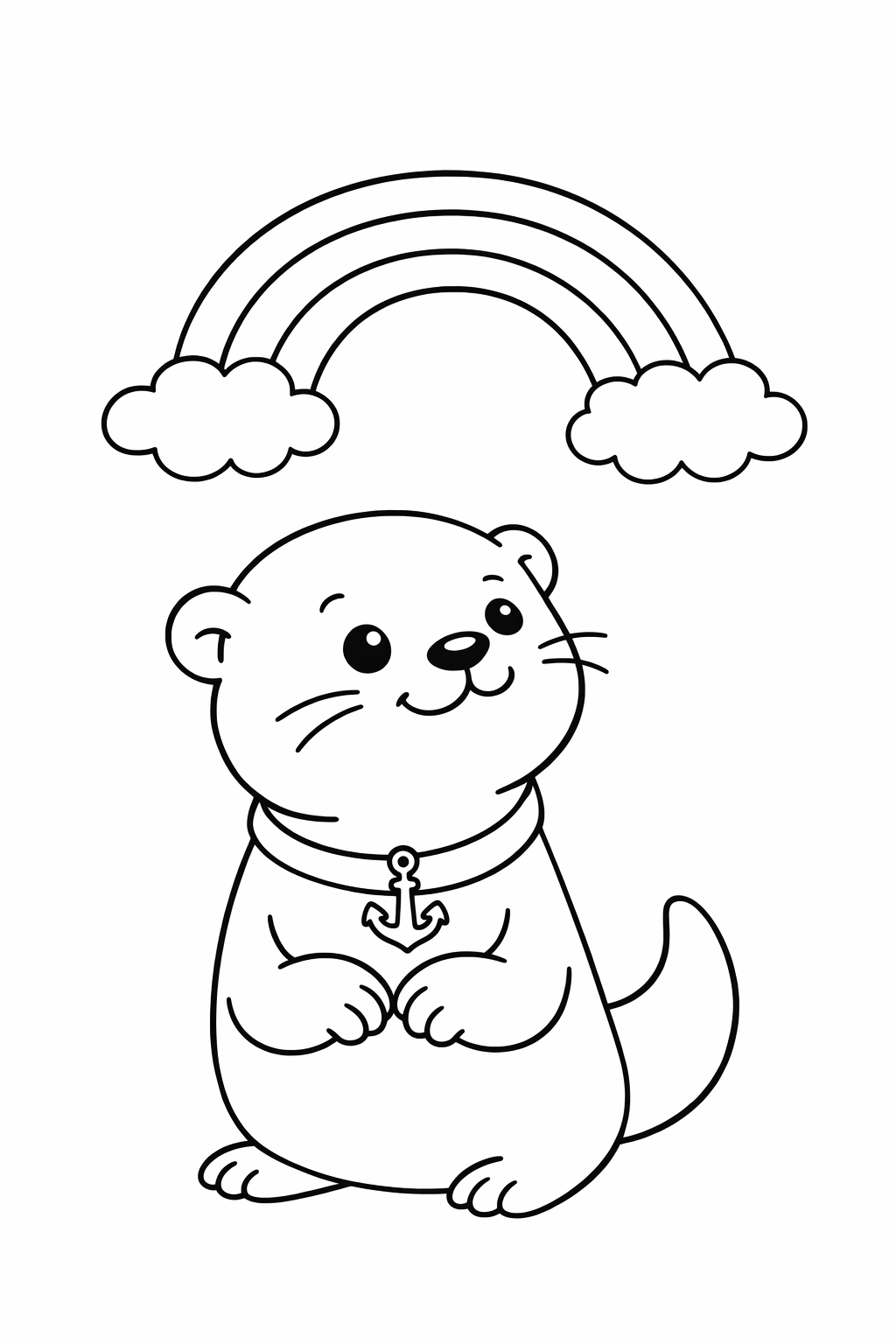 A cute otter looking at a rainbow