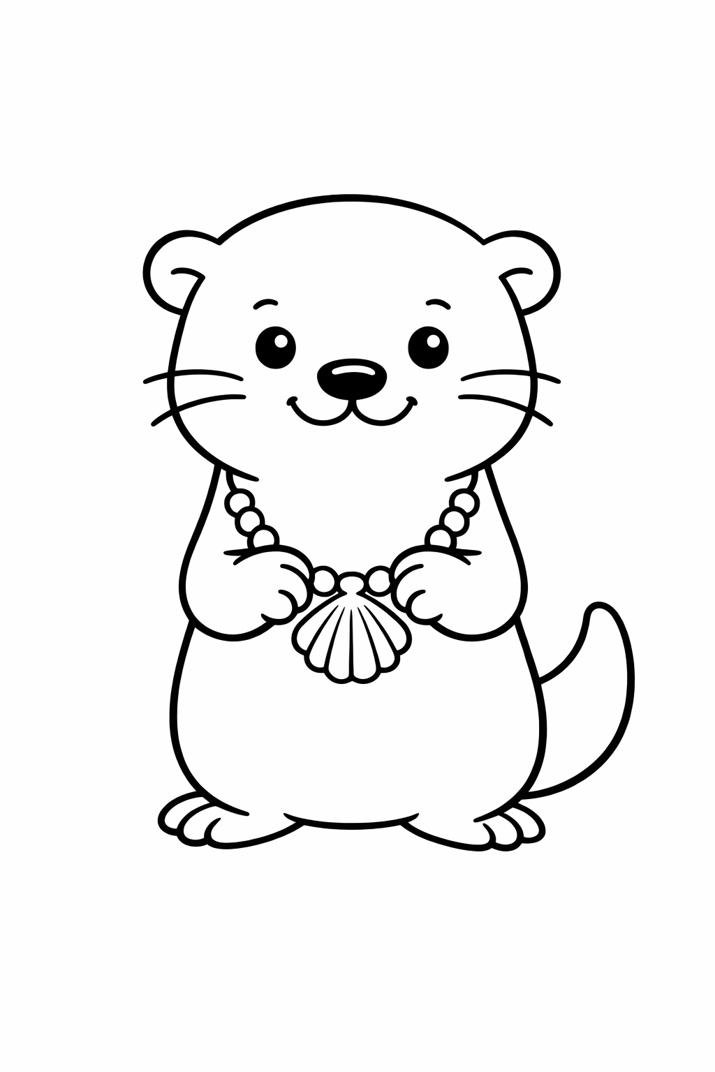 A cute otter holding a seashell necklace