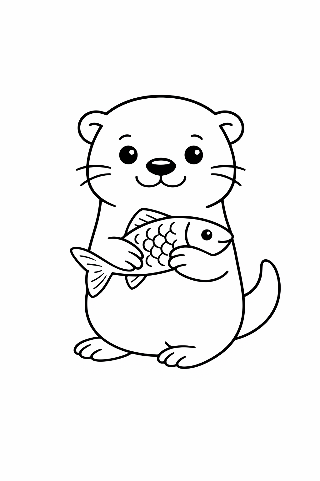 A cute otter holding a fish