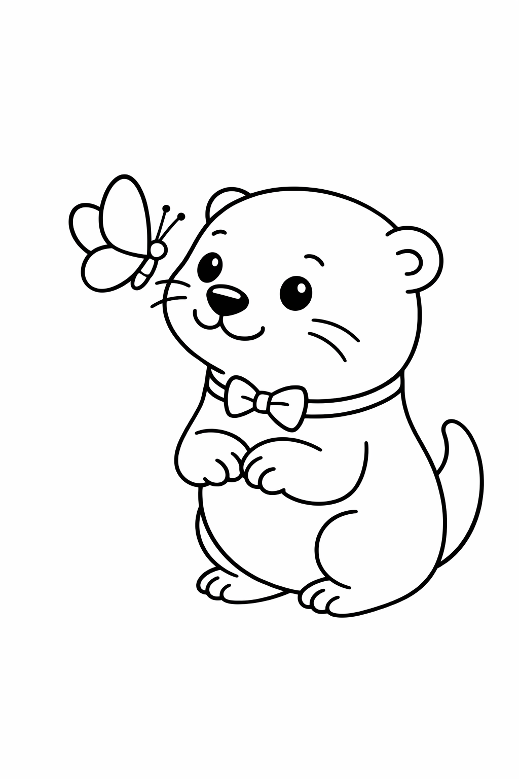 A cute otter looking at a butterfly