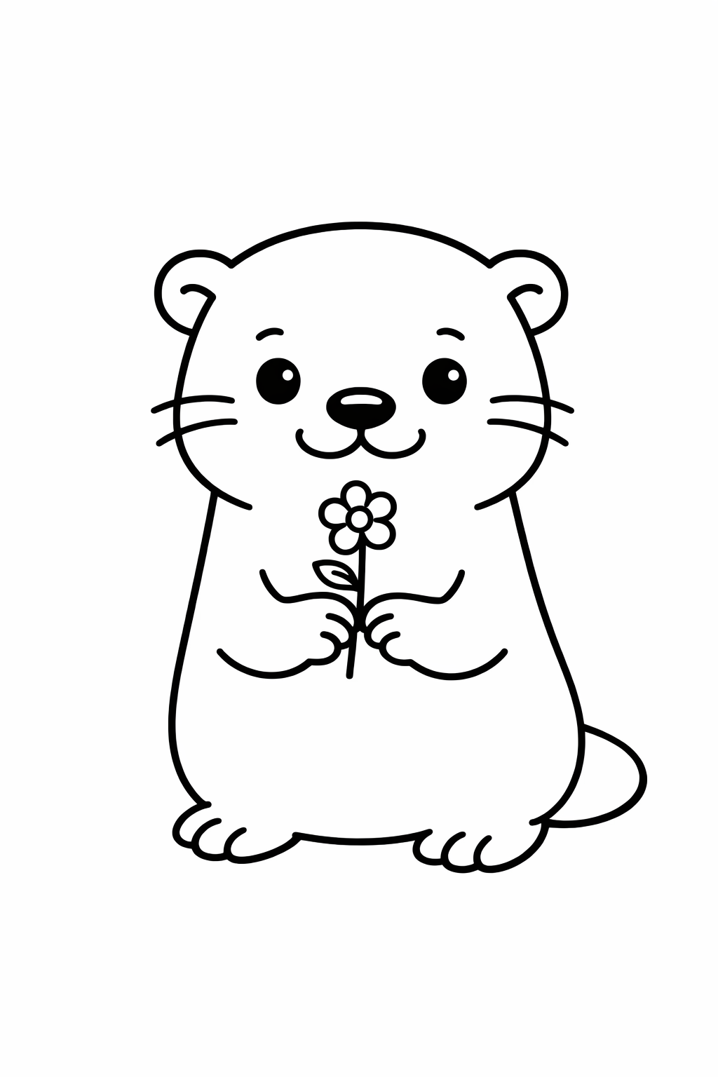 A cute otter holding a tiny flower