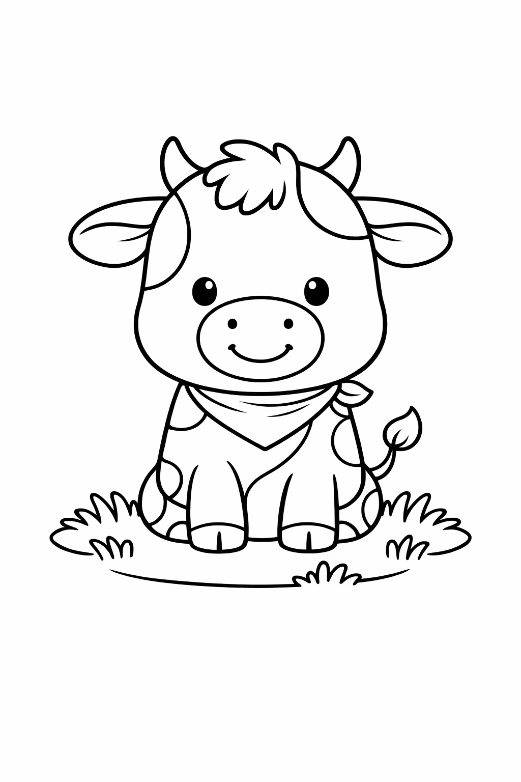 A friendly cow sitting on the grass