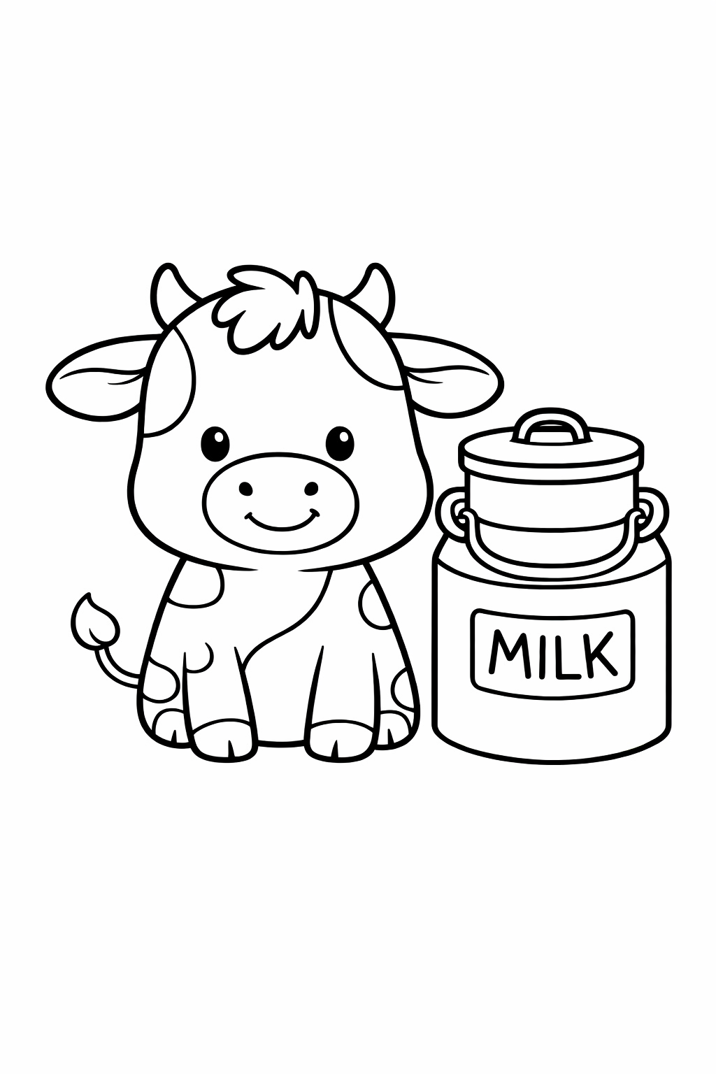 A cow beside a milk can