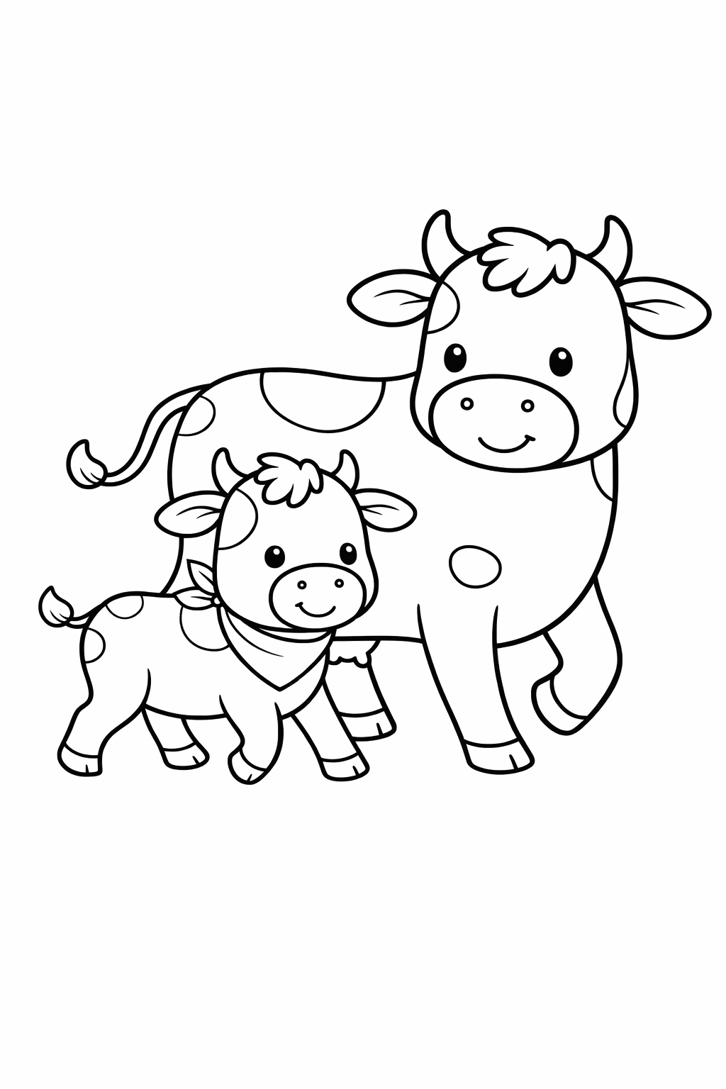 A baby calf walking beside its mother