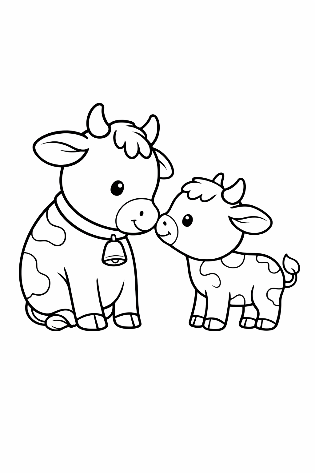 A cow and calf touching noses