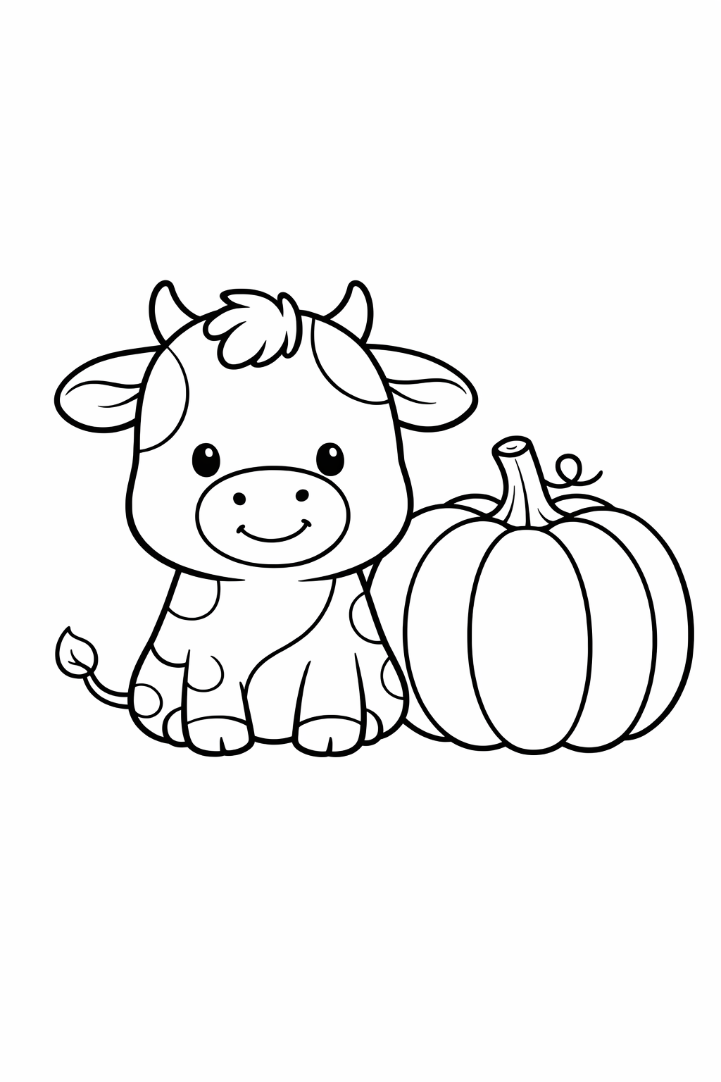 A calf beside a pumpkin