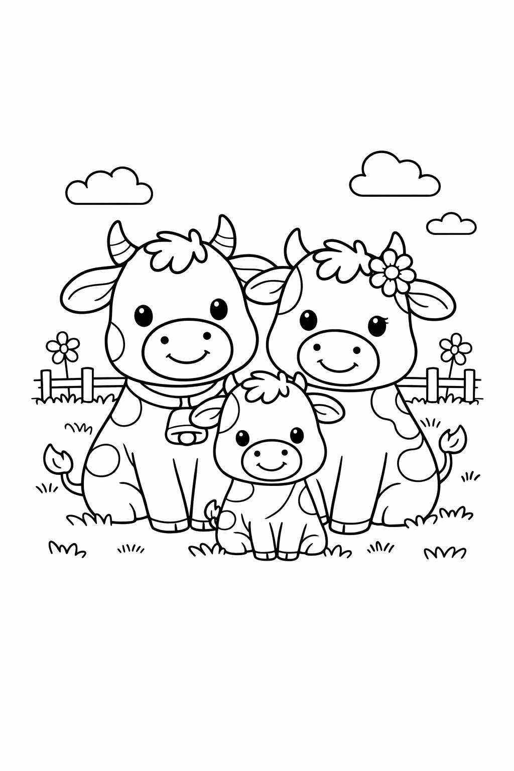A cow family in a pasture
