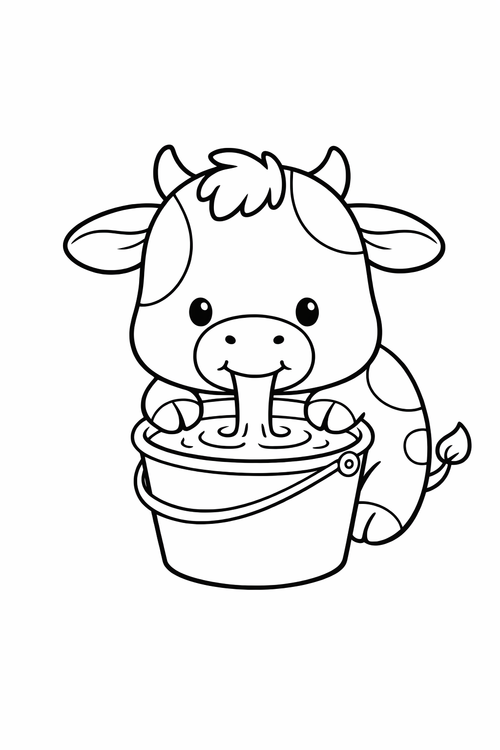 A calf drinking water from a bucket