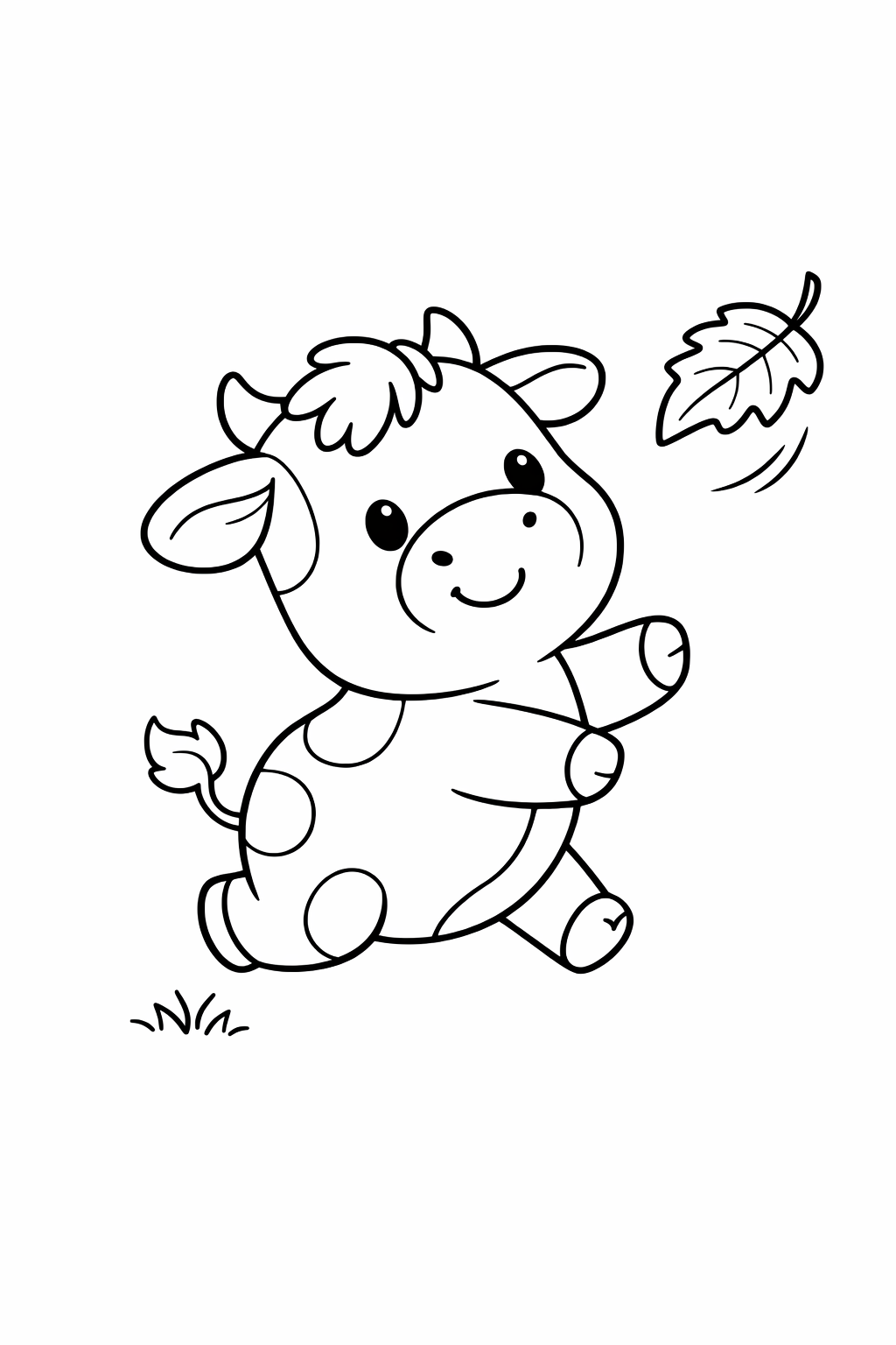 A calf chasing a falling leaf