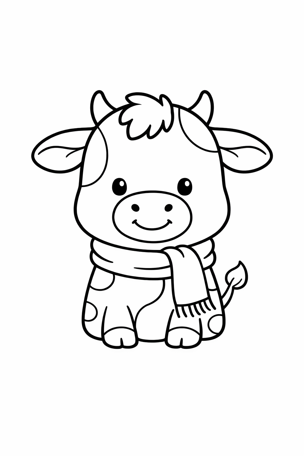 A calf wearing a simple scarf in winter