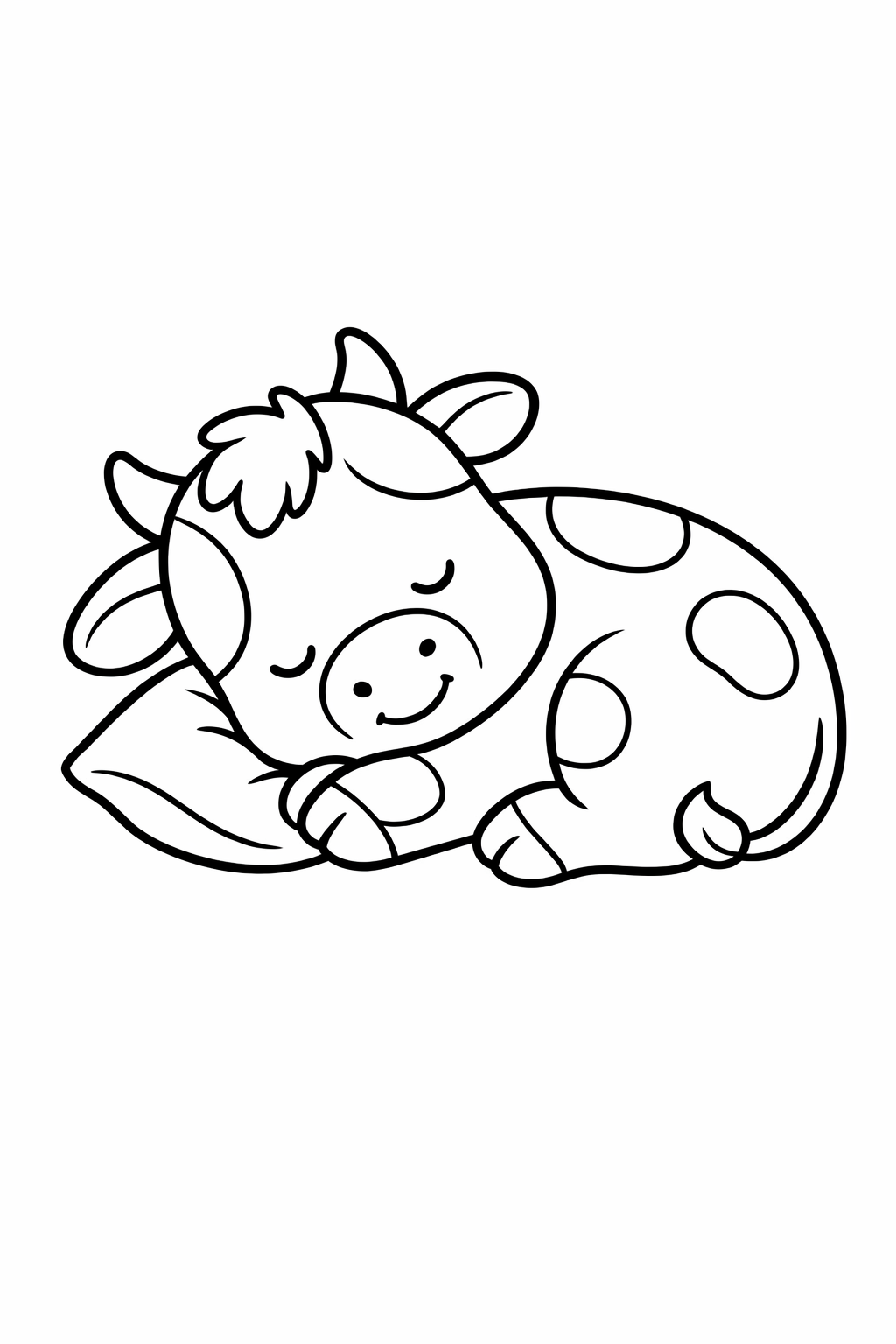 A calf curled up for a nap