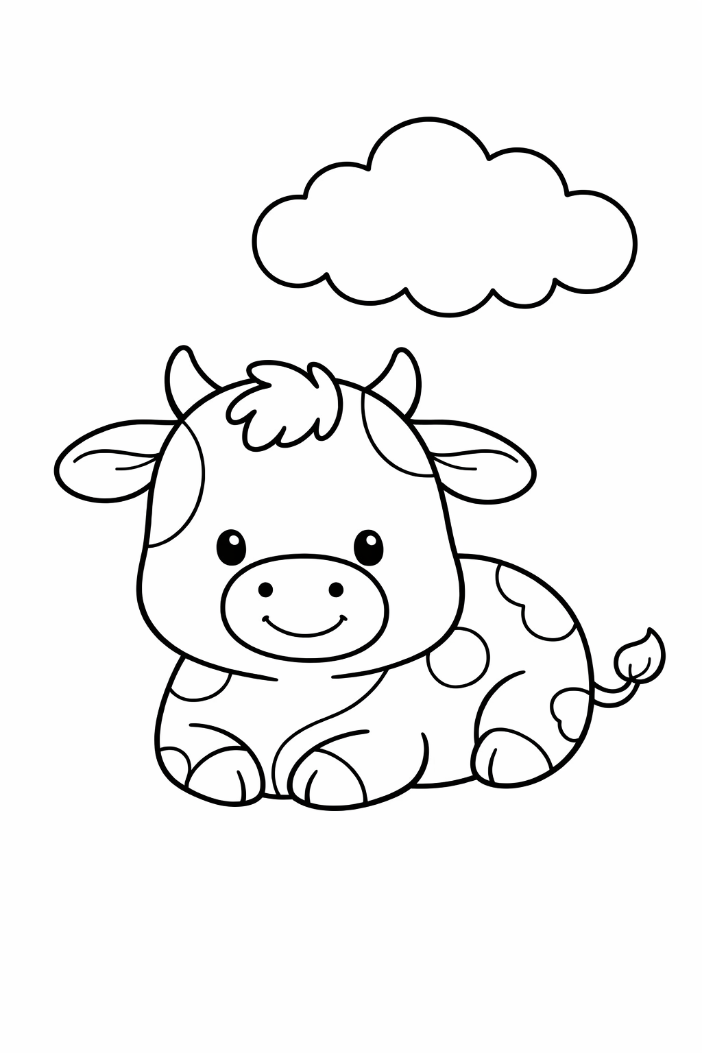 A cow lying under a cloud