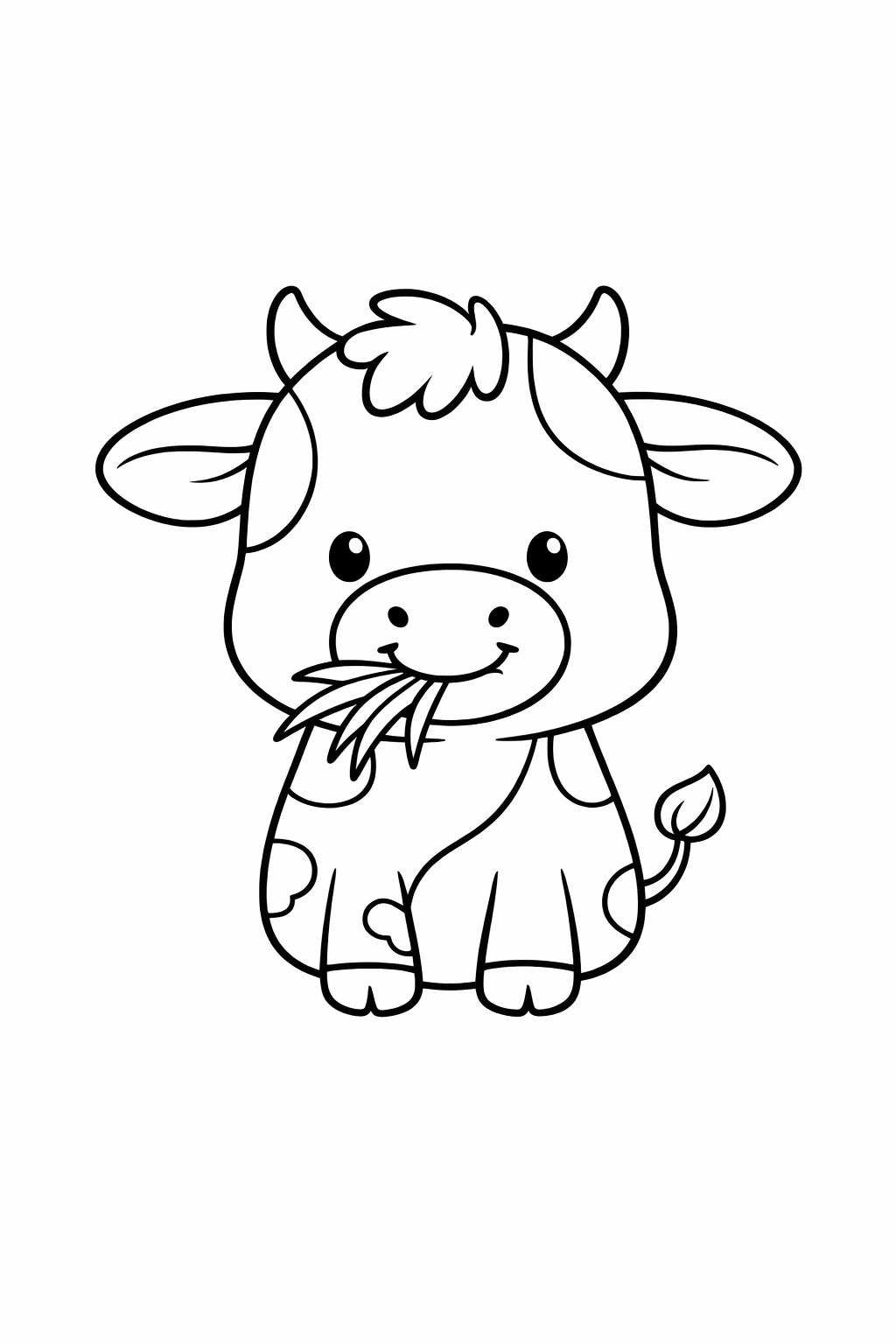 A happy cow eating grass