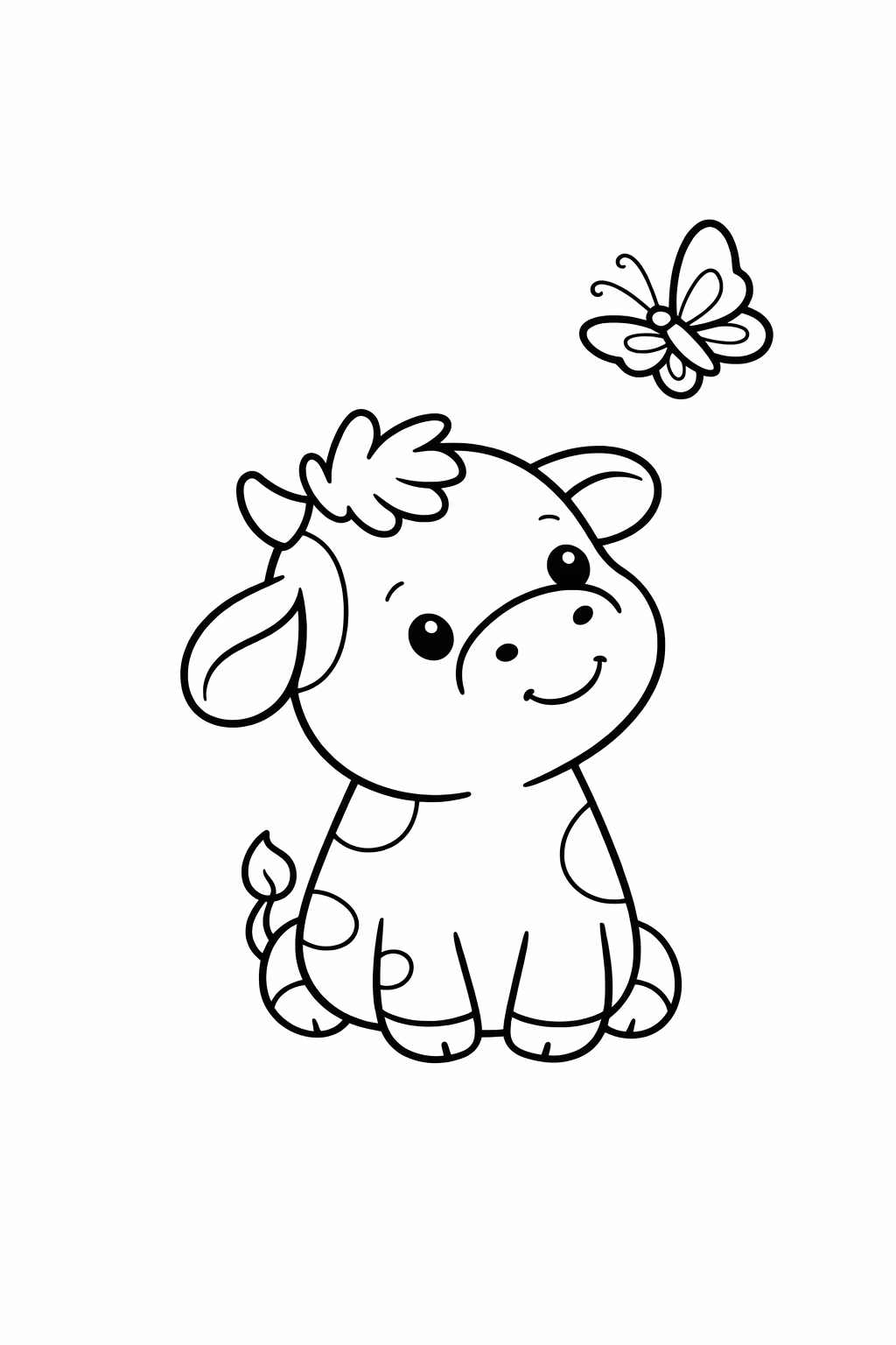 A little calf looking up at a butterfly