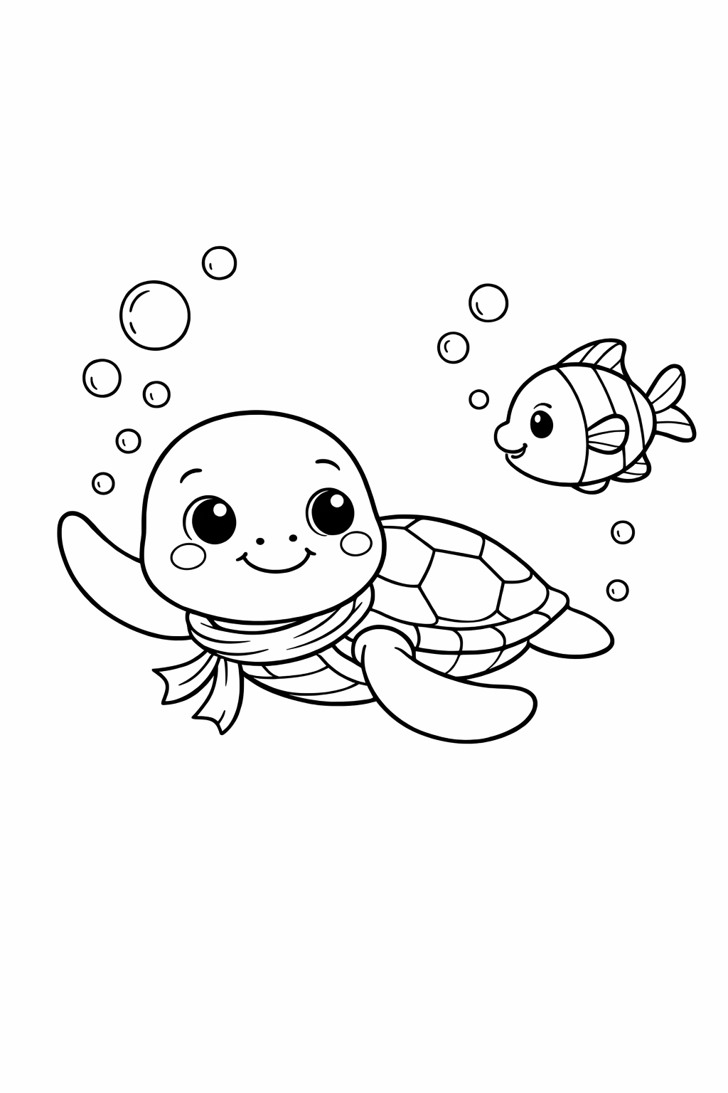 Baby Sea Turtle Following a Fish Friend