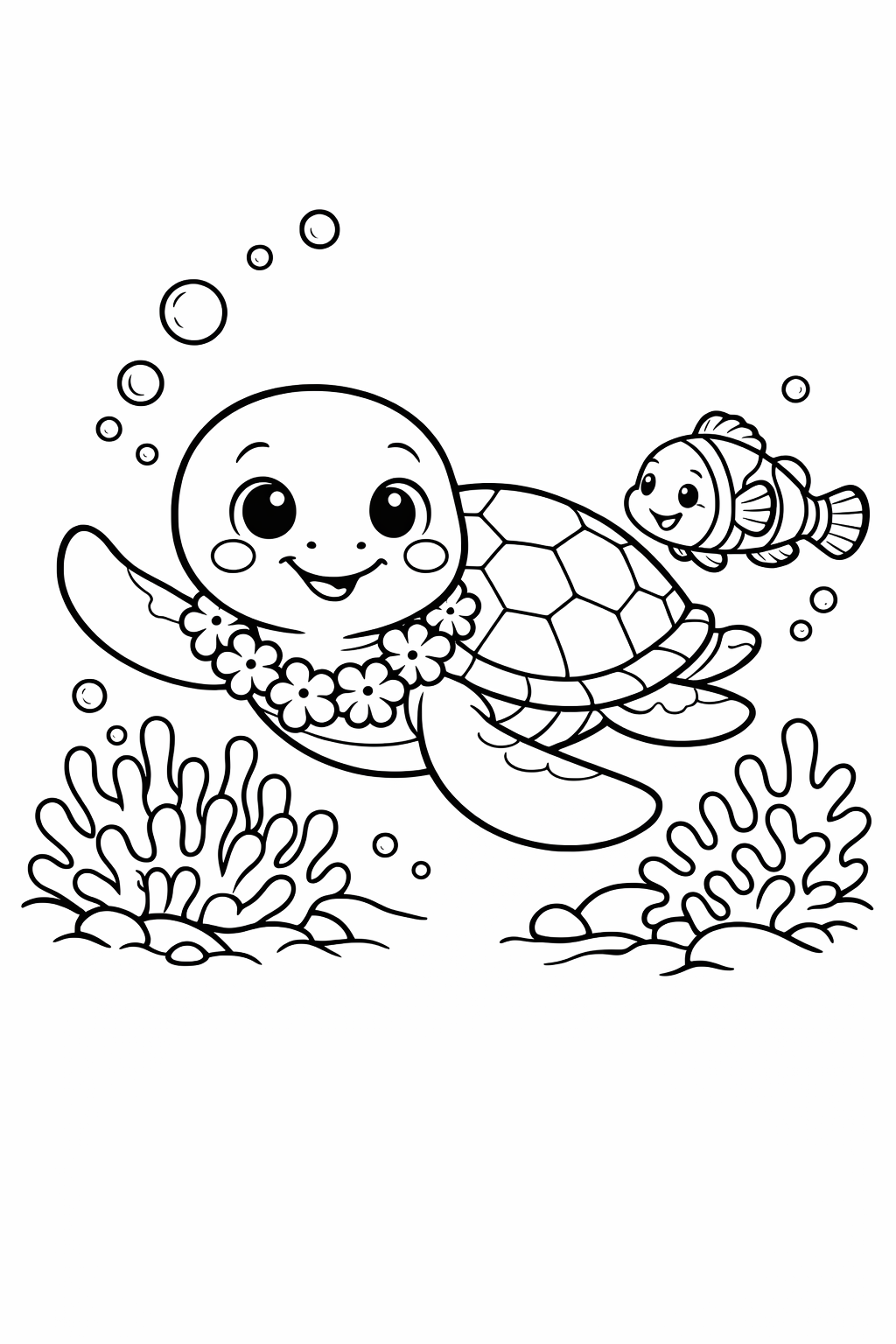 Sea Turtle and Clownfish at the Reef