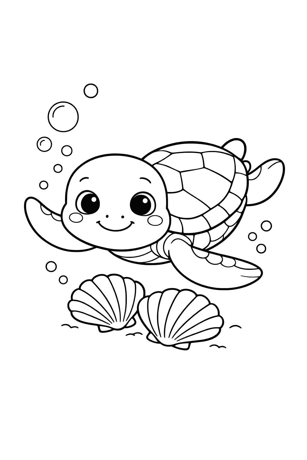 Sea Turtle Swimming Over Seashells